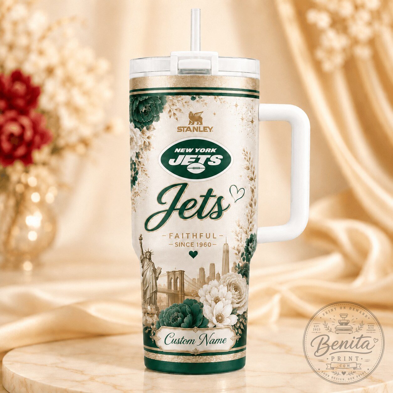 New York Jets Football Stanley Tumbler with Handle and Straw