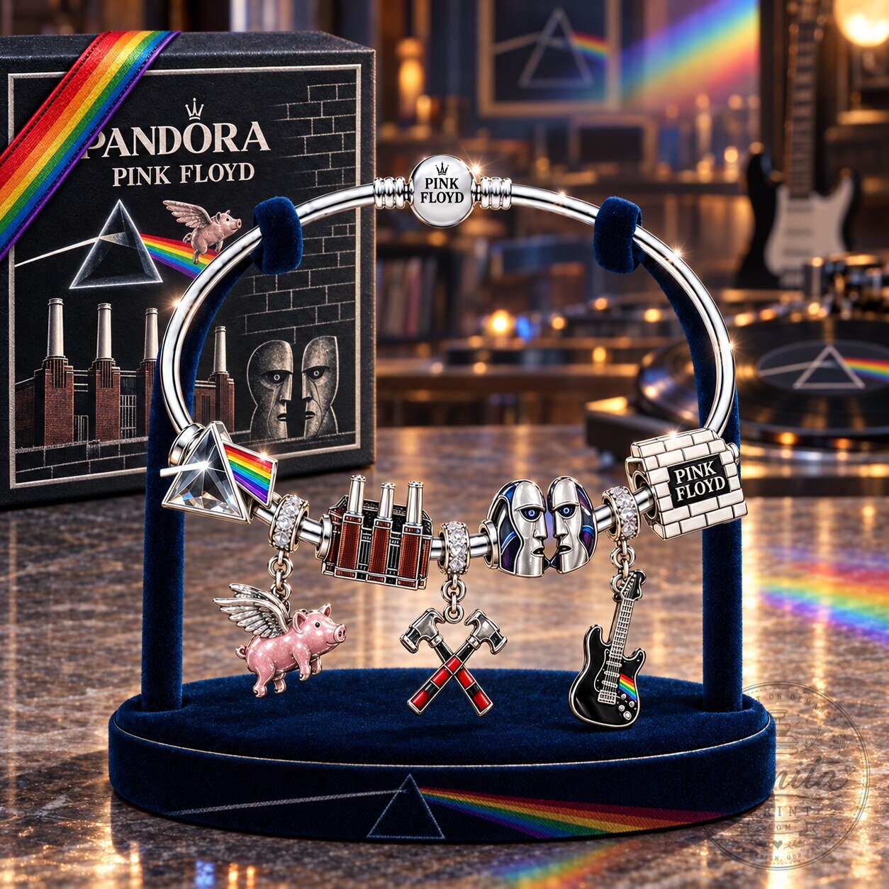 Pink Floyd Dark Side of the Moon Sterling Silver Charm Bracelet Set