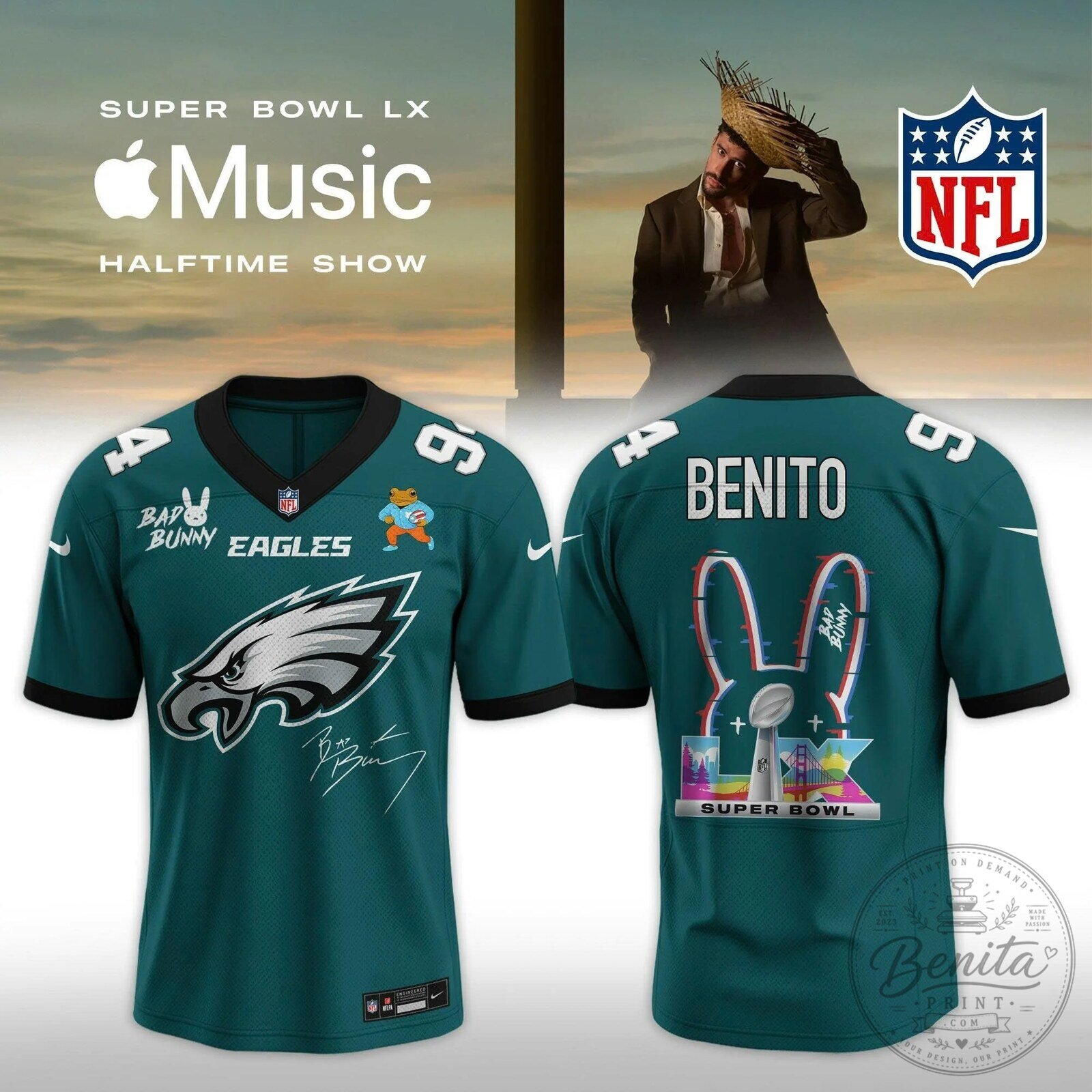 Philadelphia Eagles Bad Bunny Super Bowl LX Halftime Show Football Jersey 15 Philadelphia Eagles Bad Bunny Super Bowl LX Halftime Show Football Jersey