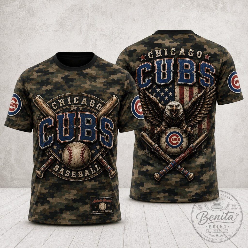 Chicago Cubs MLB Baseball Shirt Vintage Eagle Camo Crossed Bats T-Shirt 33 Chicago Cubs MLB Baseball Shirt Vintage Eagle Camo Crossed Bats T-Shirt