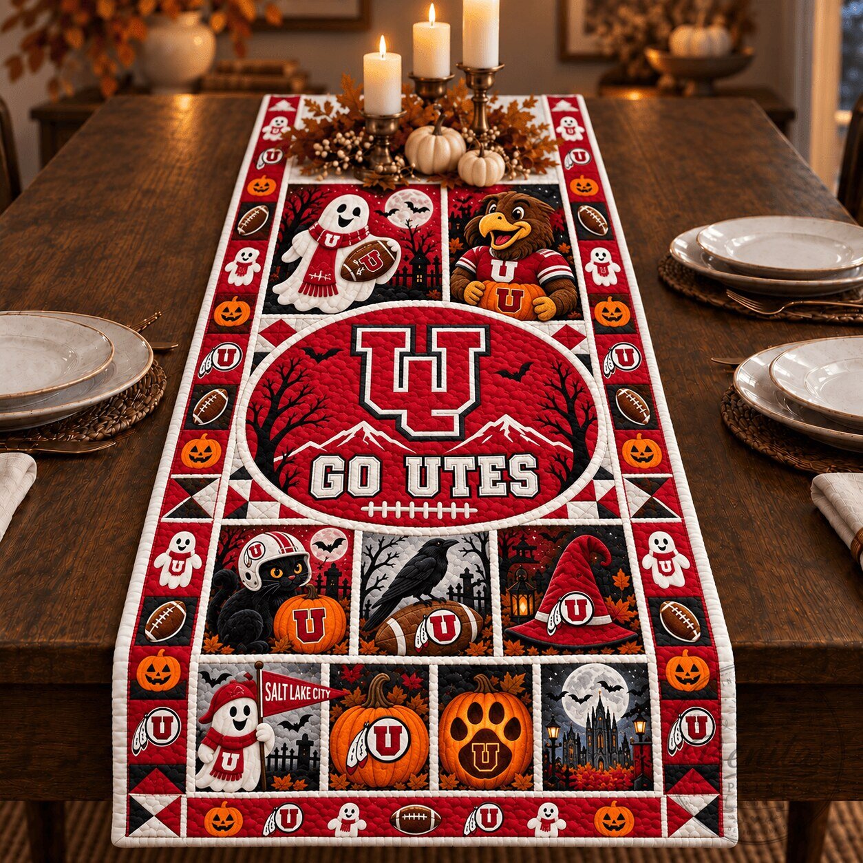 Utah Utes Haunted Game Night Halloween Football Table Runner