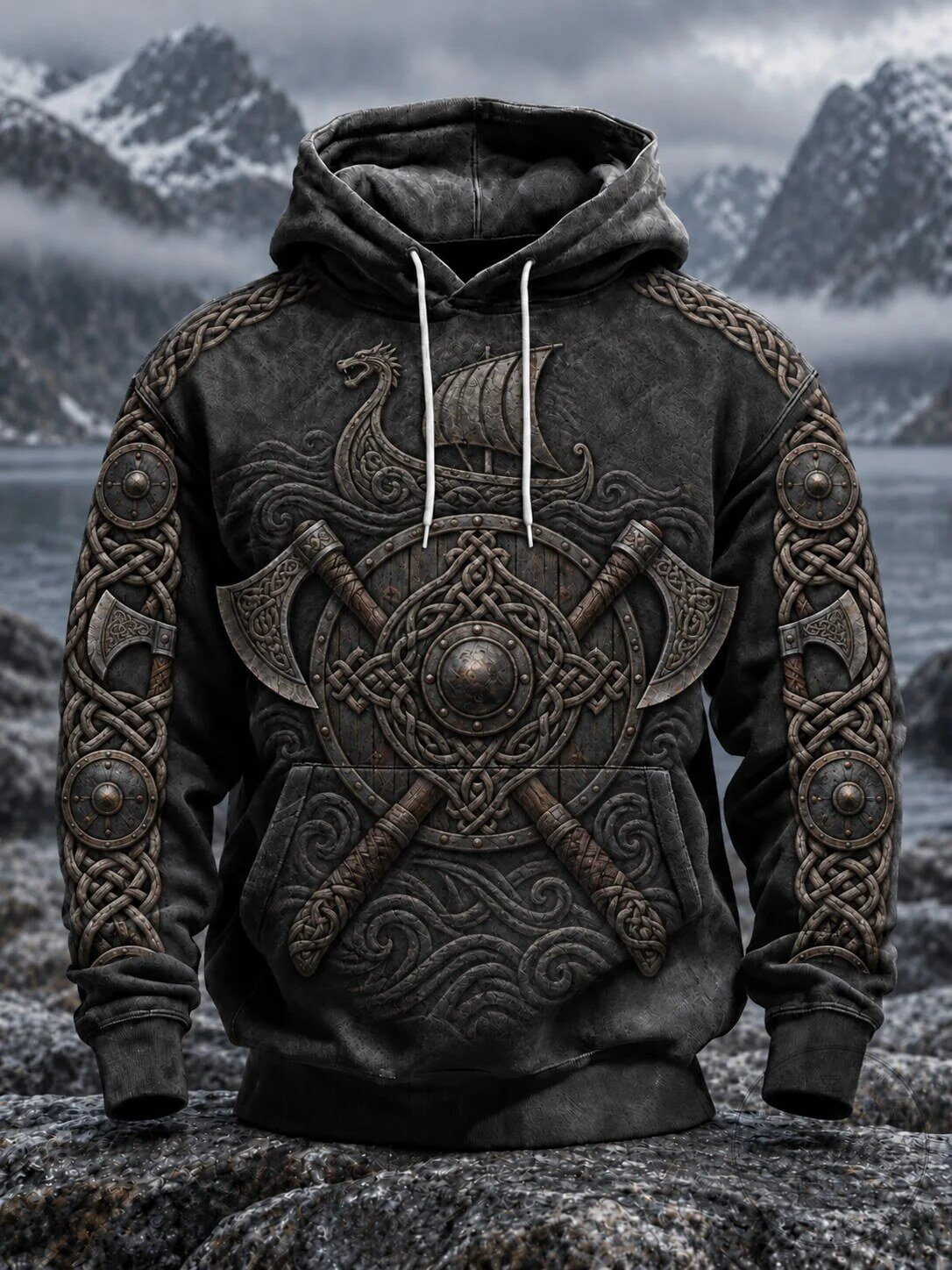 Viking Warrior Axes Shield Longship Norse Mythology Hoodie