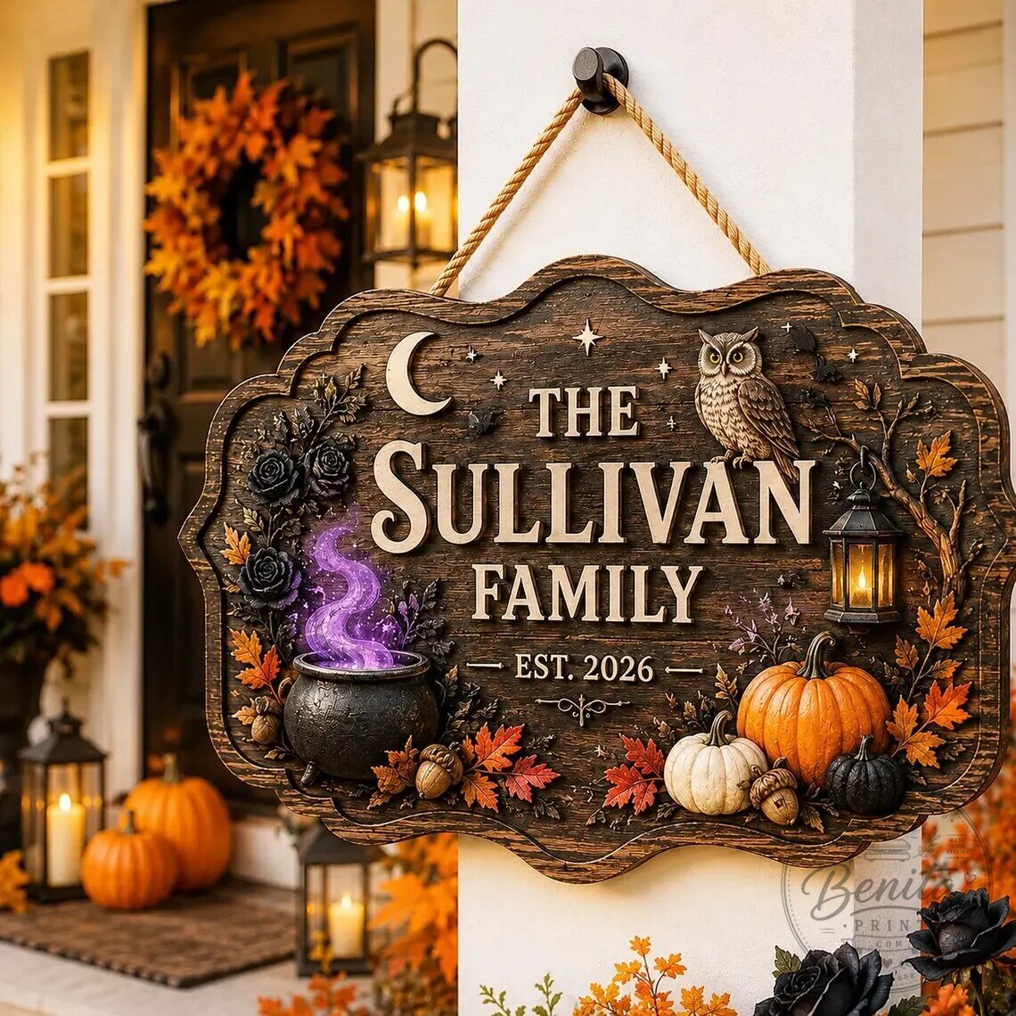 Personalized Halloween Decor Wooden Family Name Sign with Owl and Pumpkins 2 Personalized Halloween Decor Wooden Family Name Sign with Owl and Pumpkins