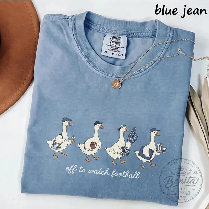 Funny Football Shirt with Geese Off to Watch Football, Blue Jean T-Shirt 1 Funny Football Shirt with Geese Off to Watch Football, Blue Jean T-Shirt