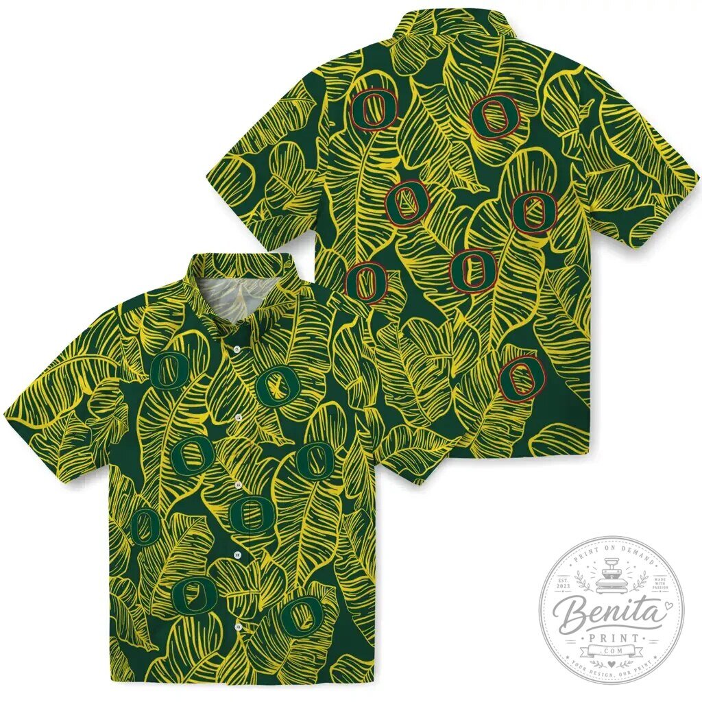 Oregon Ducks Hawaiian Shirt Summer Tropical Leaves Green and Yellow Apparel