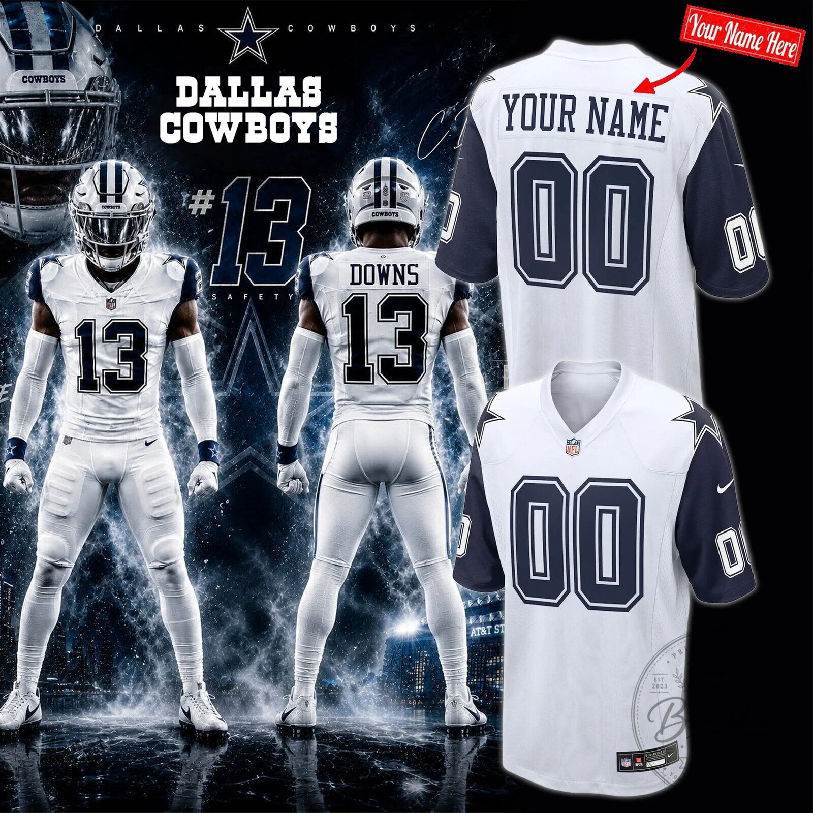 Dallas Cowboys Football Jersey Custom Name and Number White Edition