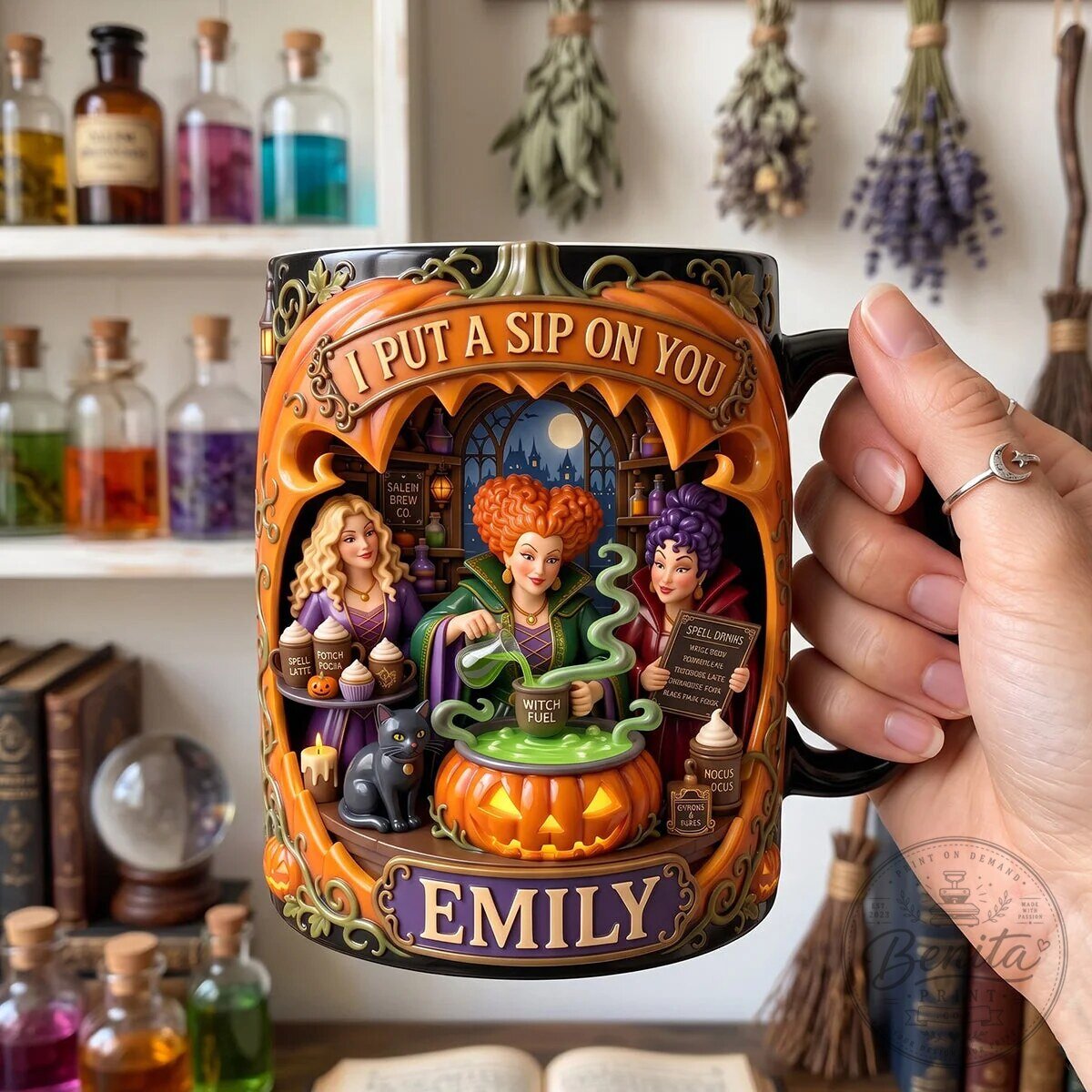 Hocus Pocus I Put A Sip On You Magic Mug, Witch Sisters Halloween Coffee Cup