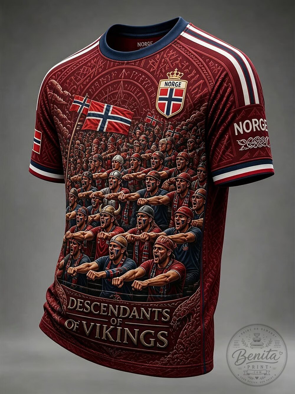 Vikings Football Norway Descendants Graphic Short Sleeve Crew Neck Jersey