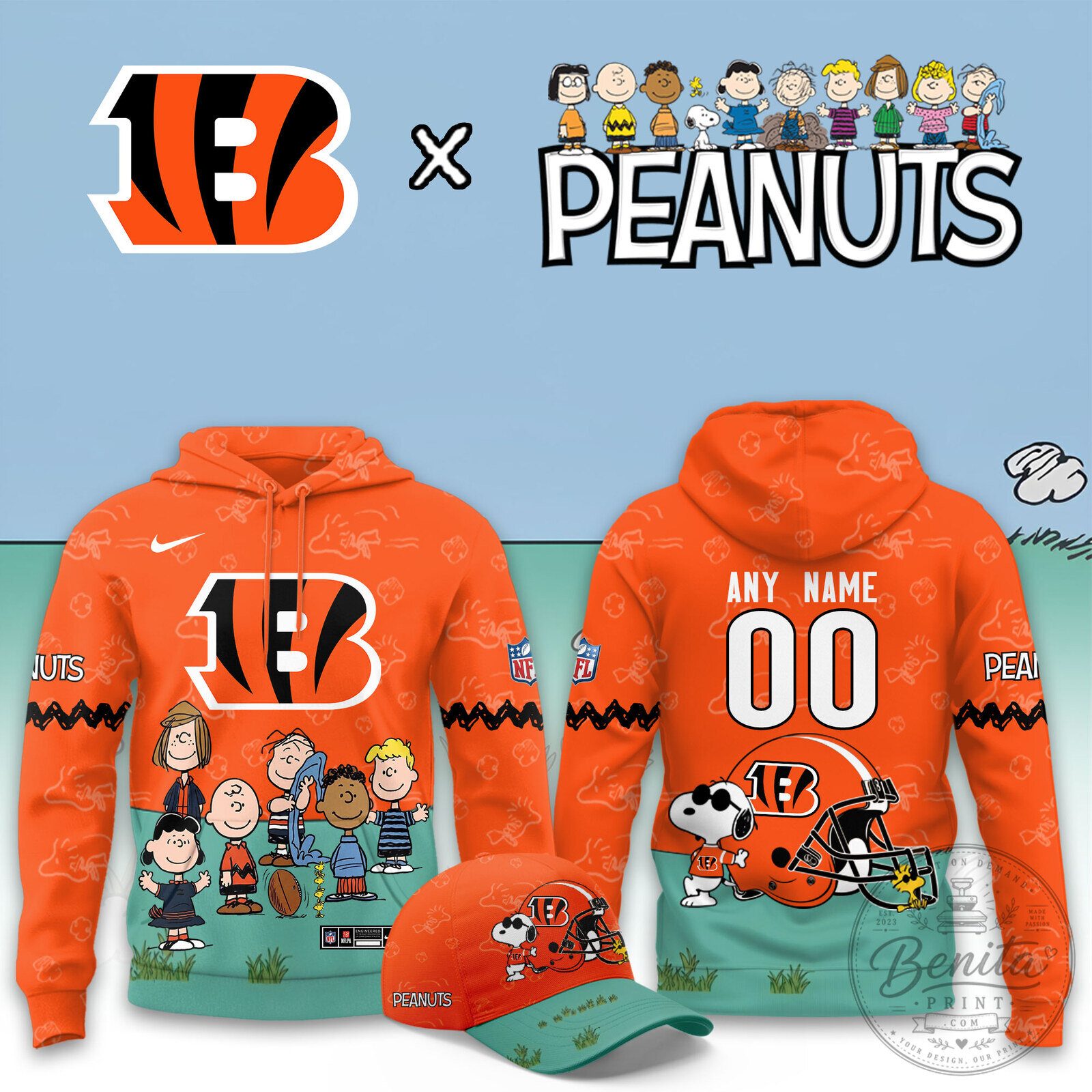 Cincinnati Bengals Peanuts Snoopy Charlie Brown Football Team Hoodie