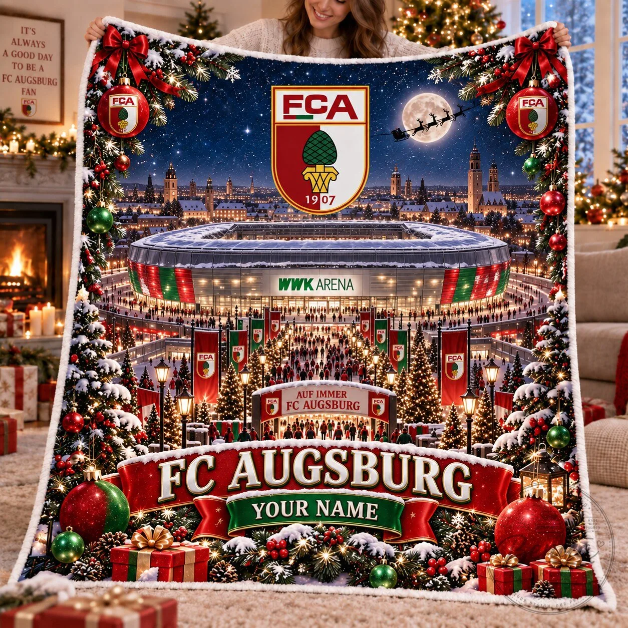 FC Augsburg Bundesliga WWK Arena Christmas Holiday Personalized Fleece Blanket