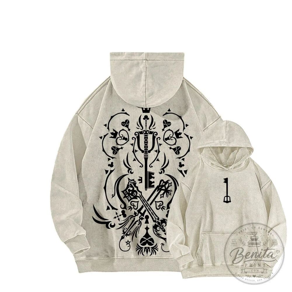 Kingdom Hearts Keyblade Symbol Distressed Cream Hoodie