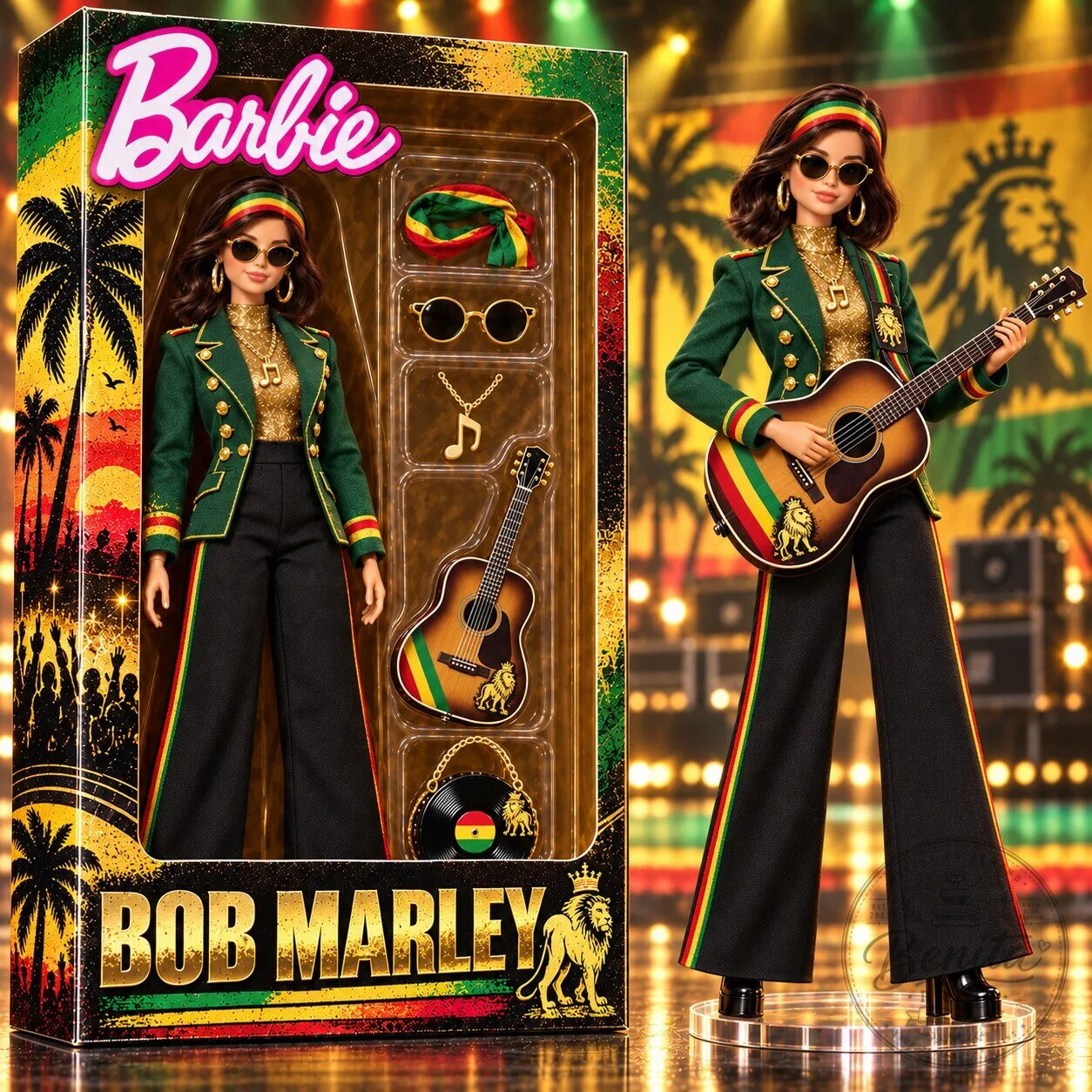 Collectible Bob Marley Barbie Doll with Guitar and Accessories