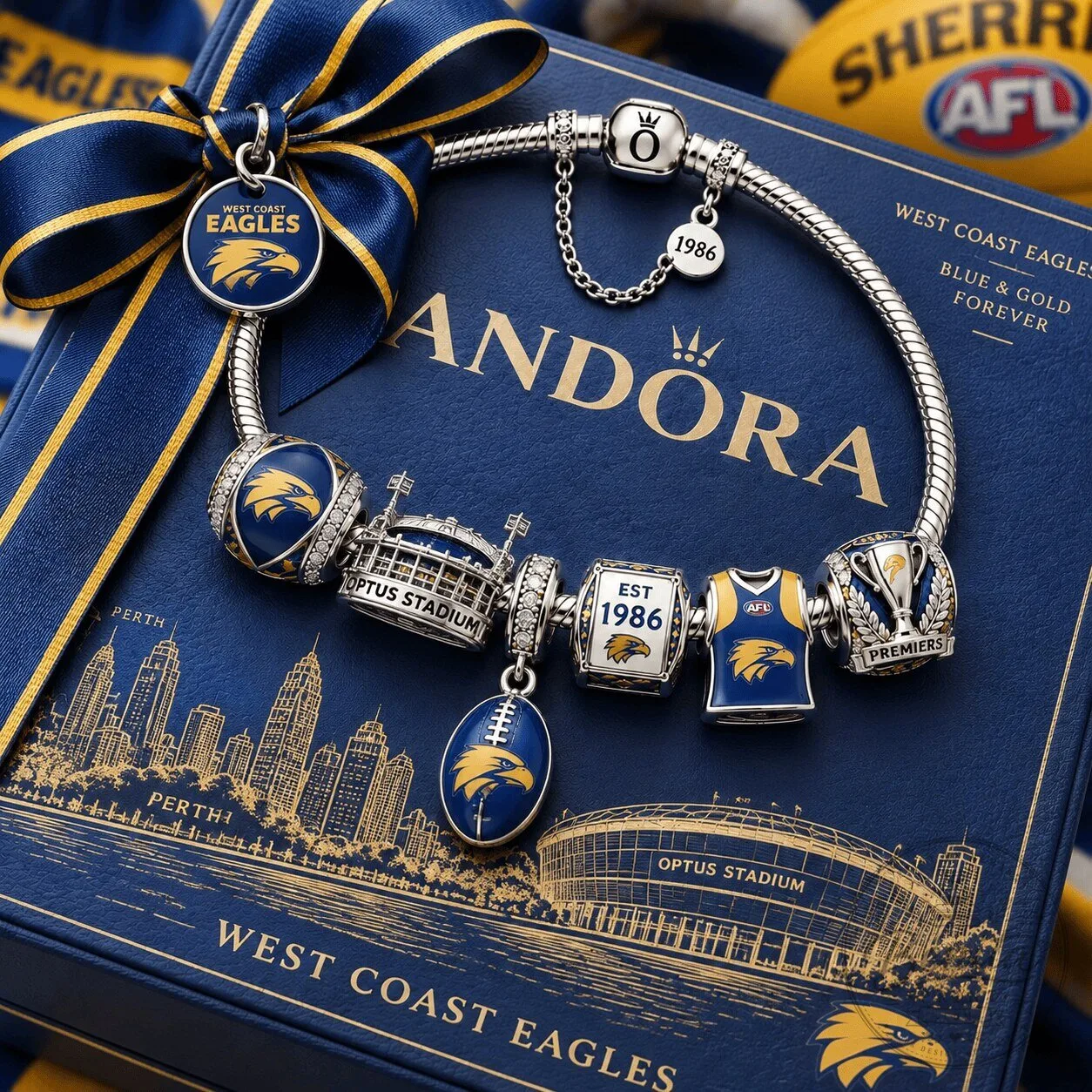 West Coast Eagles Football Club Silver Charm Bracelet Set