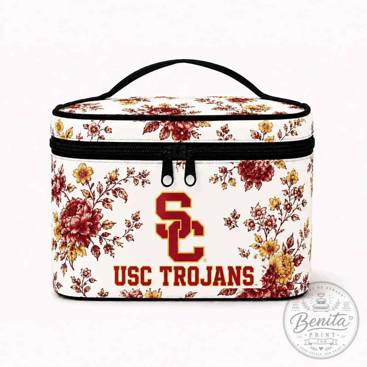 USC Trojans Floral Pattern Travel Cosmetic Bag