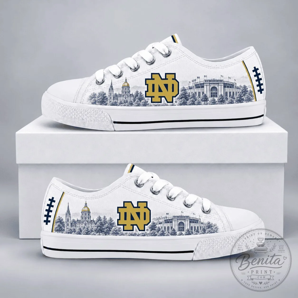 Notre Dame Fighting Irish NCAA Football Team Logo White Canvas Shoes