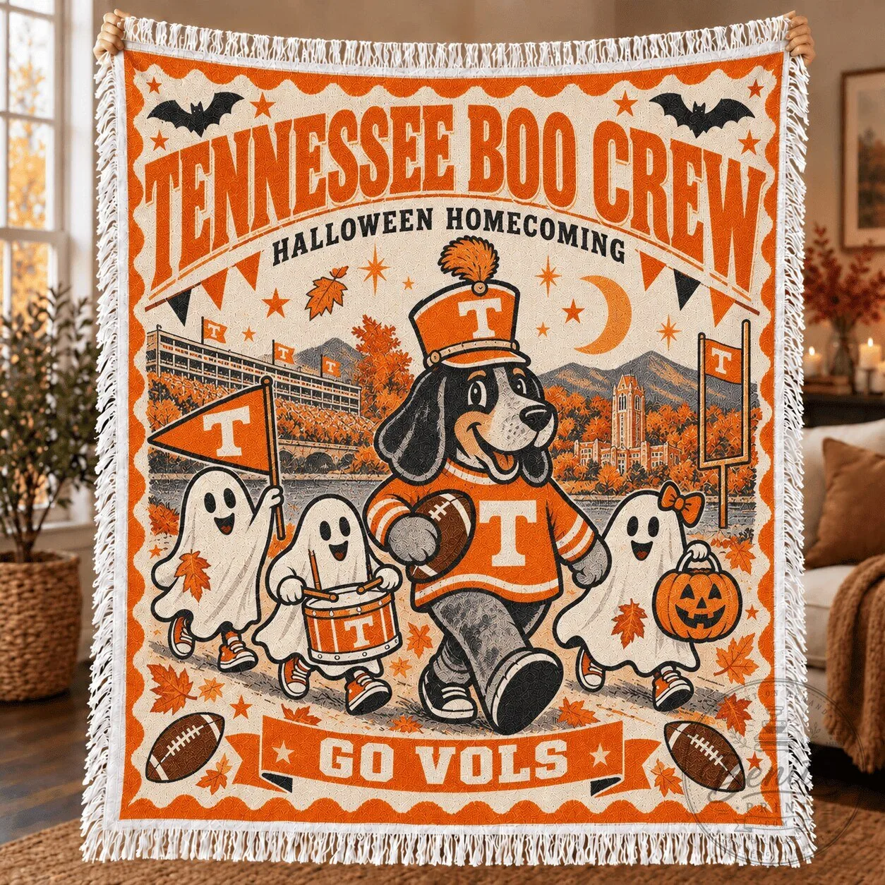 Tennessee Volunteers Halloween Homecoming Boo Crew Throw Blanket