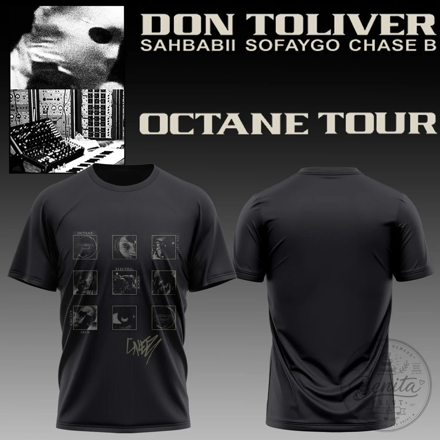 Graphic T-Shirt in Black for Don Toliver's Octane Tour Concert 2 Graphic T-Shirt in Black for Don Toliver's Octane Tour Concert