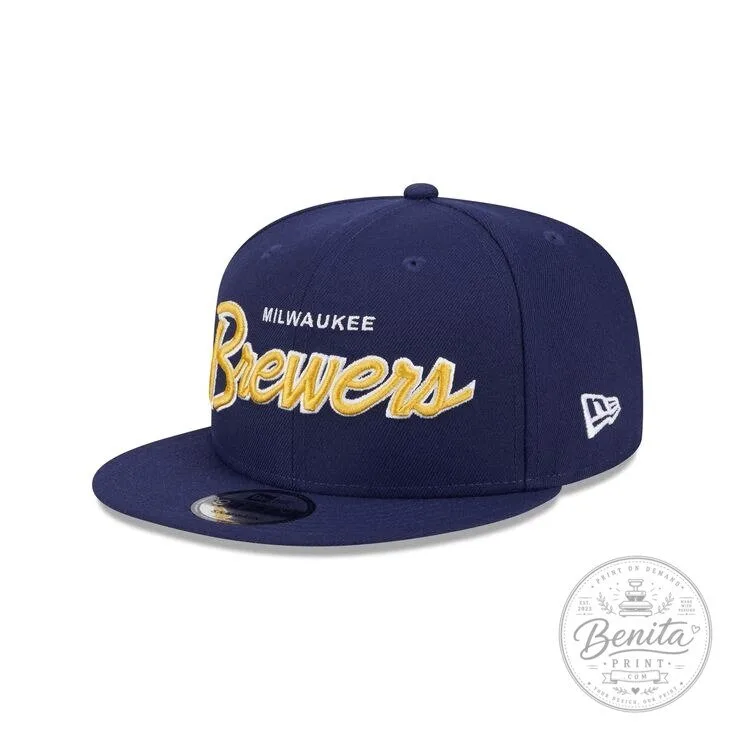 Milwaukee Brewers Baseball Team Logo Navy Blue Flat Bill Cap Hat