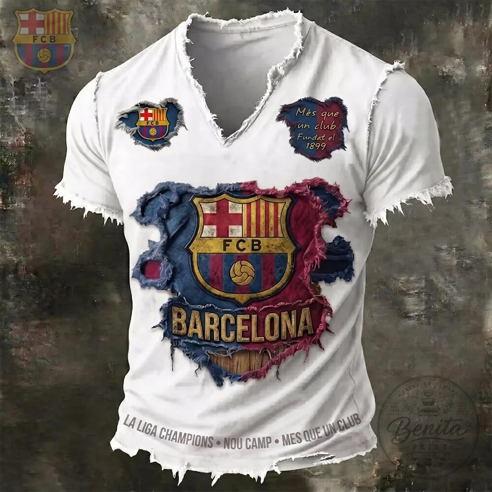 FC Barcelona Football Club Distressed Logo Graphic T-Shirt