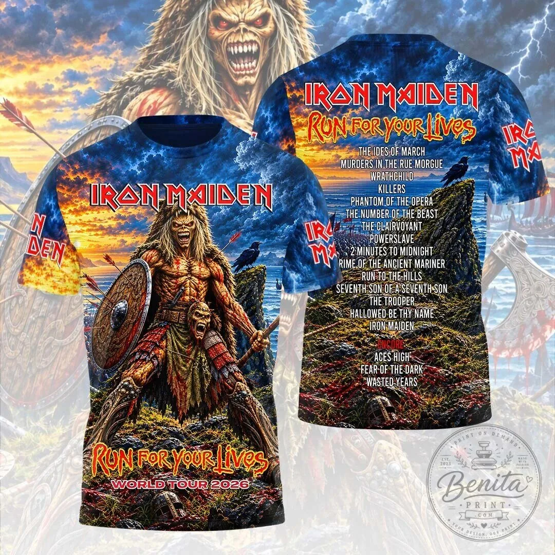 Graphic T-Shirt for the 2026 World Tour of Iron Maiden: Run For Your Lives