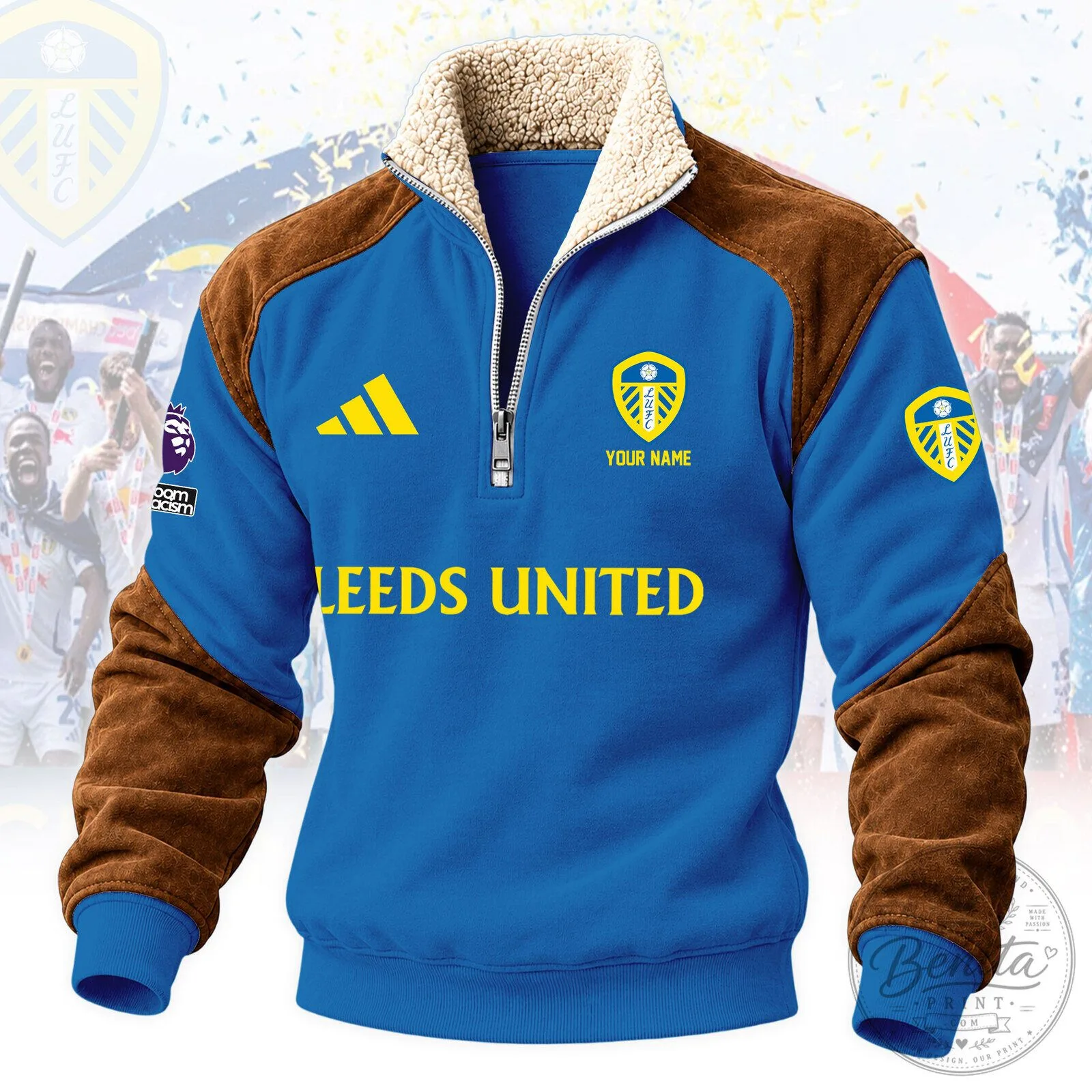 Leeds United Football Club Quarter-Zip Sherpa Fleece Hoodie