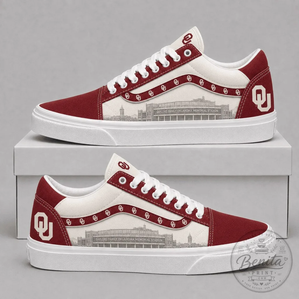 Oklahoma Sooners Gaylord Family Memorial Stadium NCAA Team Sneakers Oklahoma Sooners Gaylord Family Memorial Stadium NCAA Team Sneakers