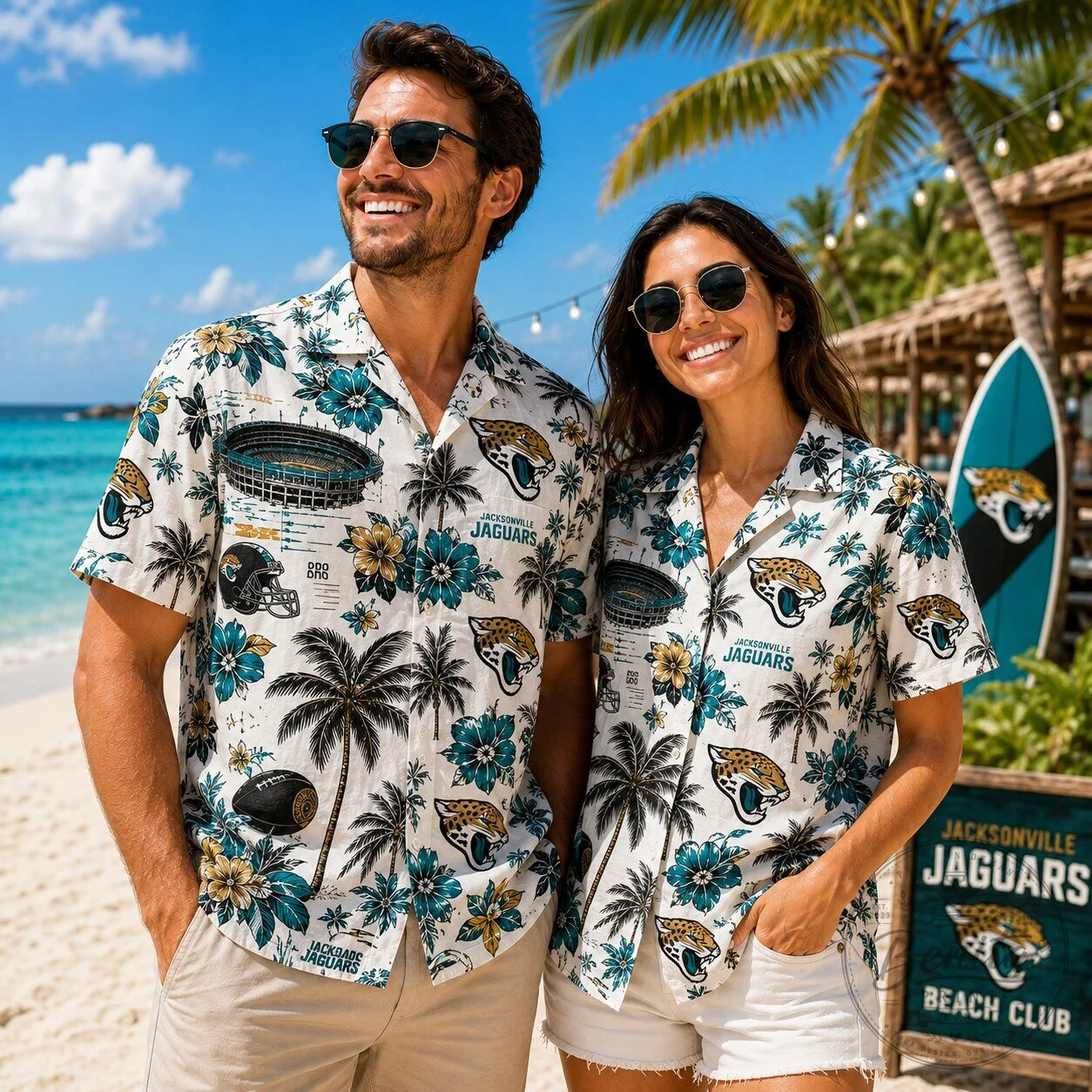 Men's and Women's Tropical Hawaiian Shirt featuring Jacksonville Jaguars Football Design