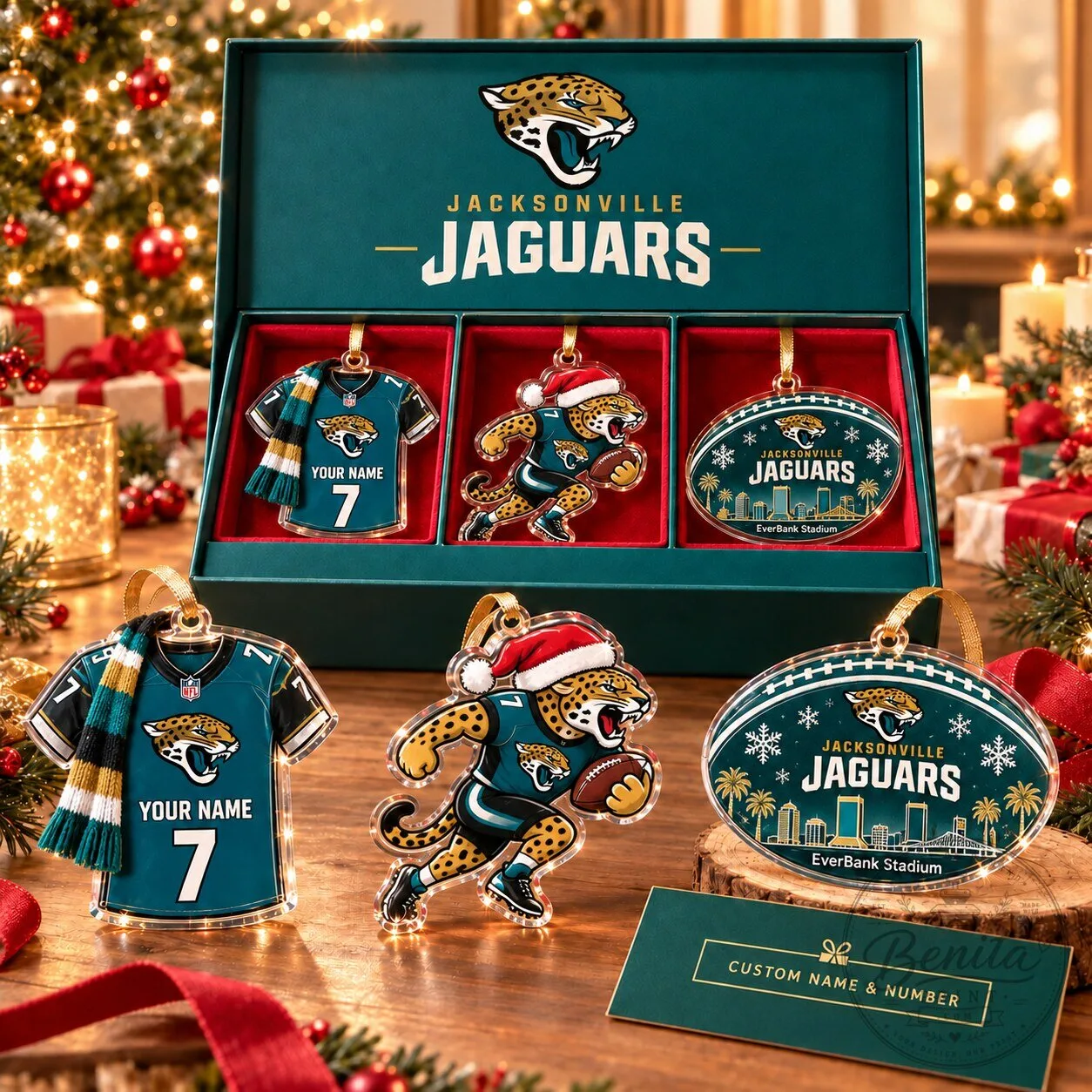 Jacksonville Jaguars NFL Christmas Tree Ornament Set