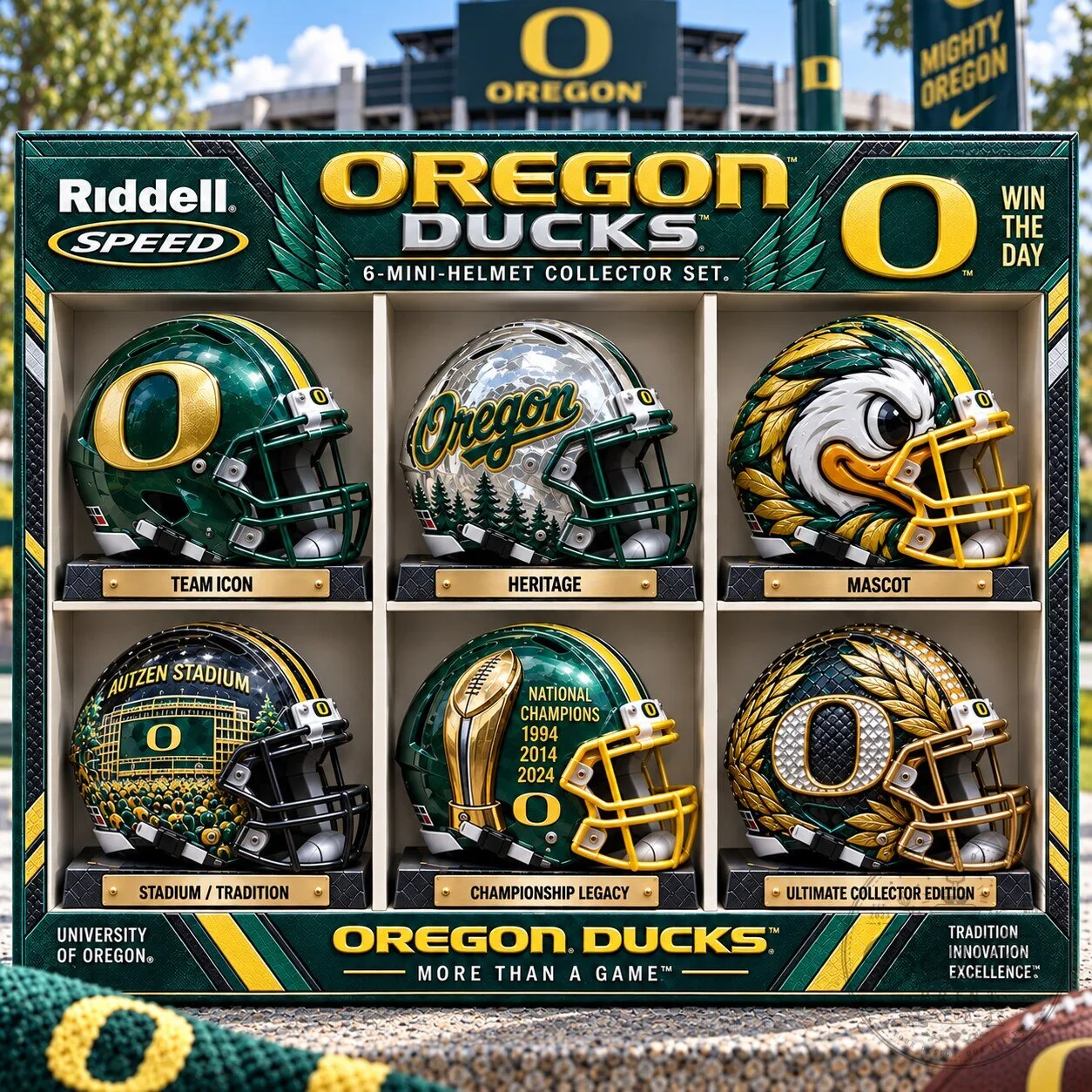 Oregon Ducks Football Mini Helmet Collection Set of Six Collectible Helmets