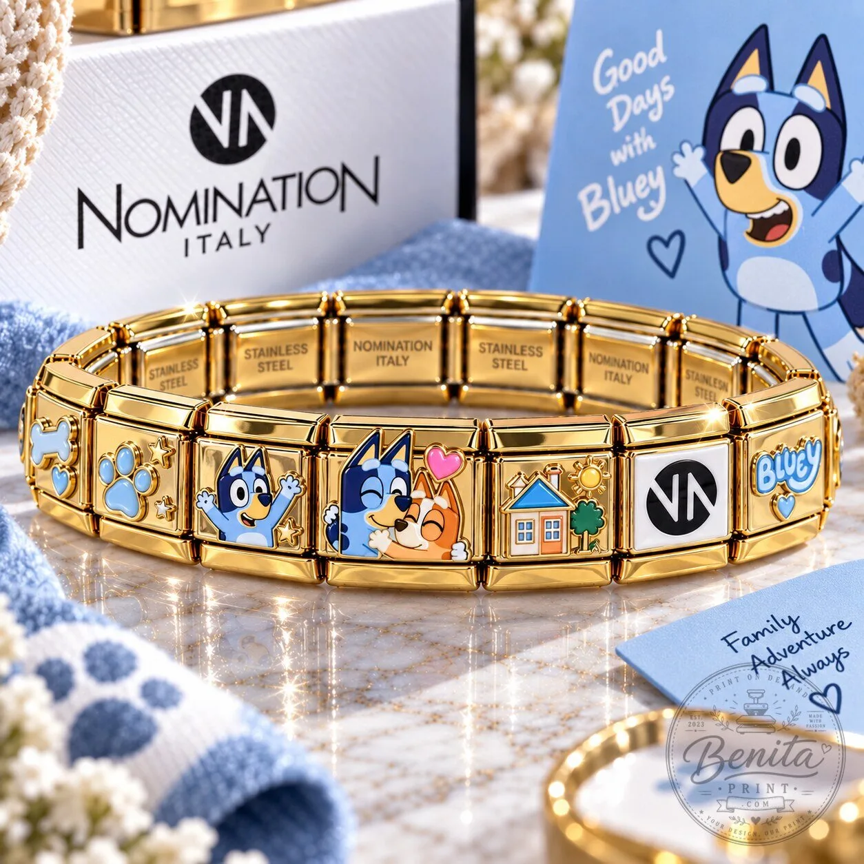 Bluey Family Adventure Always Gold Italian Charm Bracelet