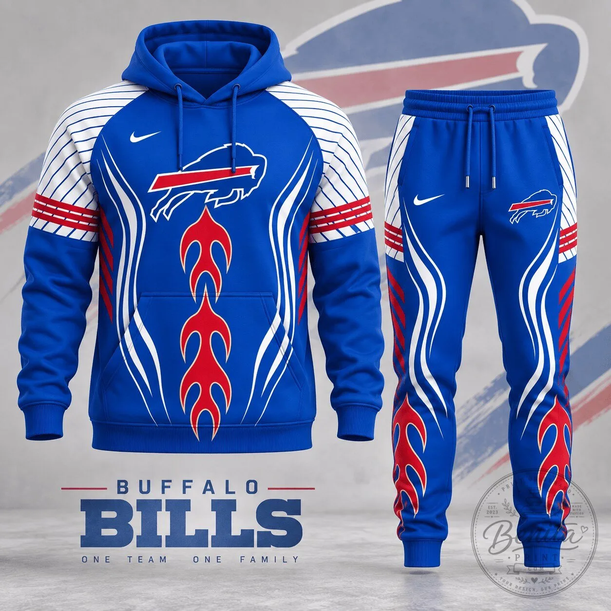 Buffalo Bills National Football League Flame Design Hoodie and Jogger Pants Set