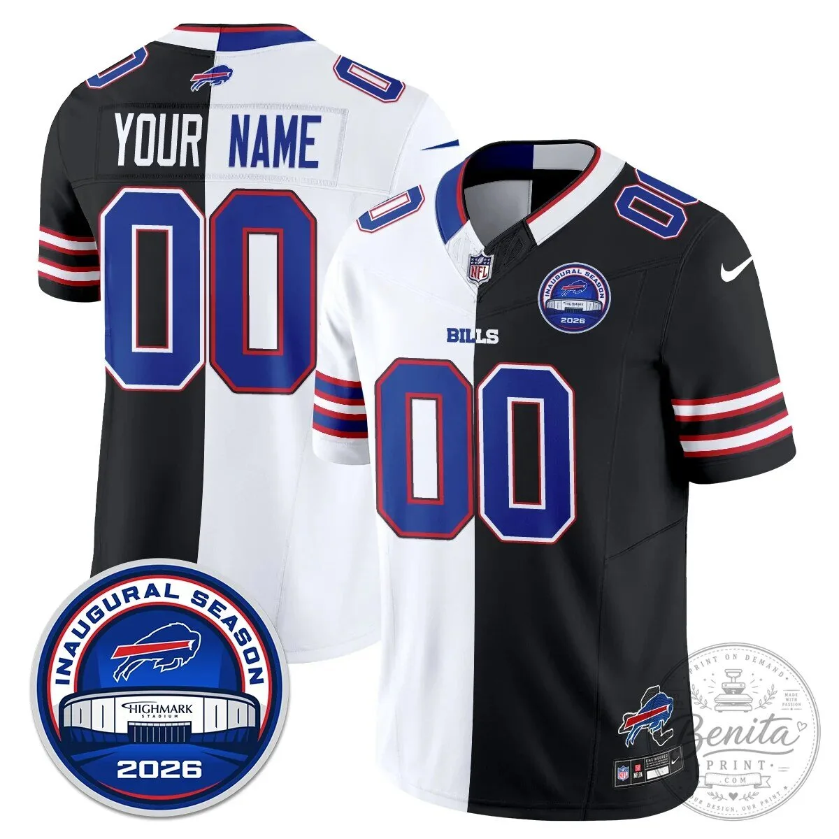 Buffalo Bills 2026 Inaugural Season Split Edition Vapor Custom Football Jersey