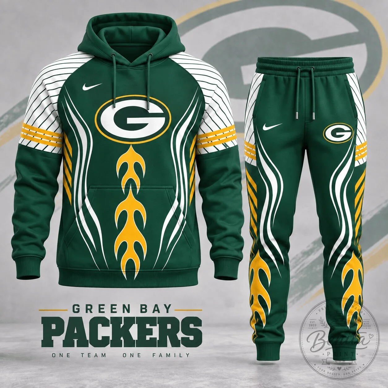 Green Bay Packers Dynamic Flame Performance Hoodie and Jogger Pants Set