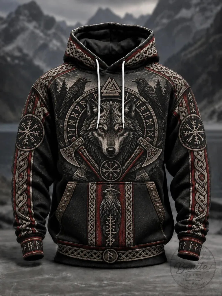 Viking Wolf Fenrir Norse Mythology All Over Print Hoodie with Pockets