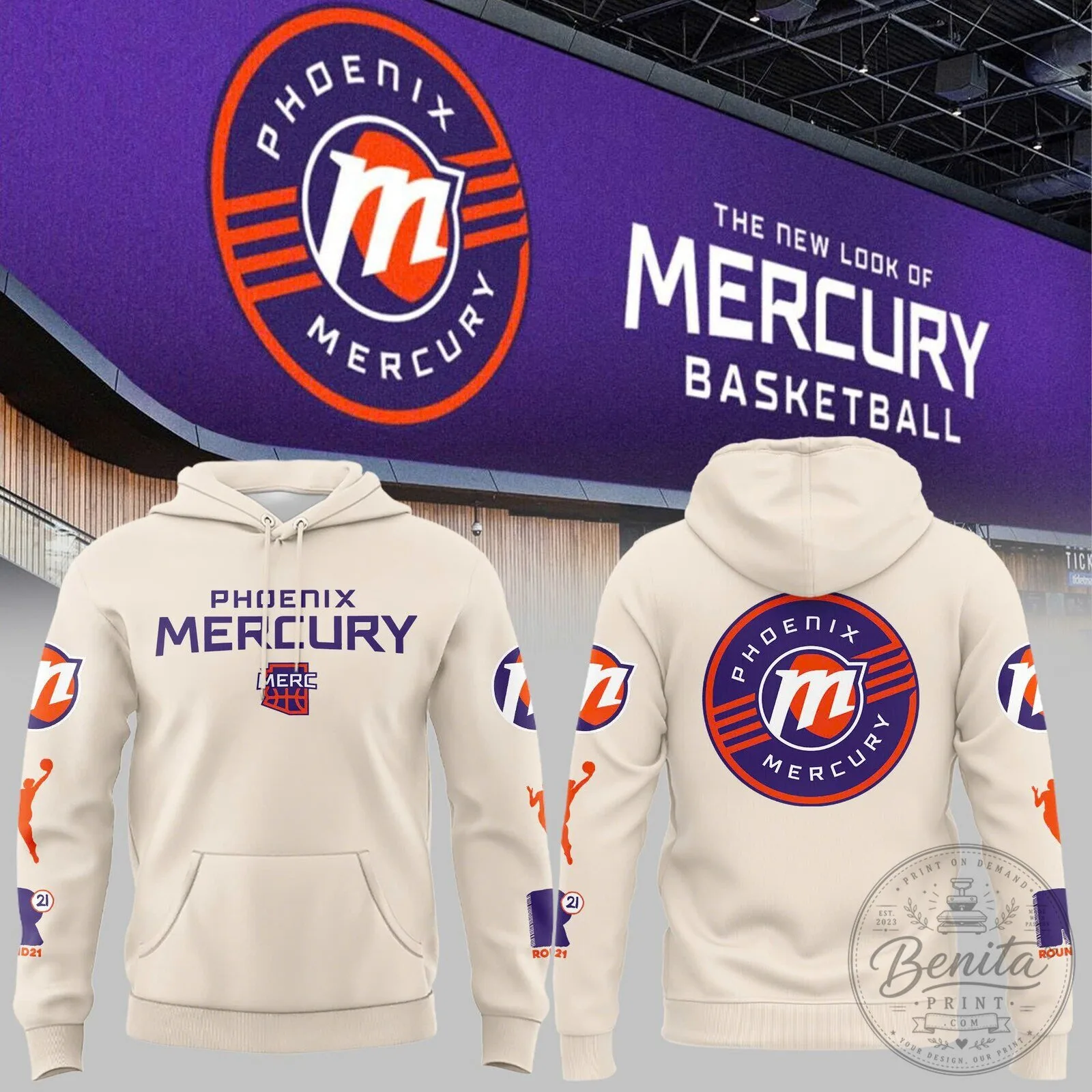 Phoenix Mercury Basketball Team Logo Cream Hoodie