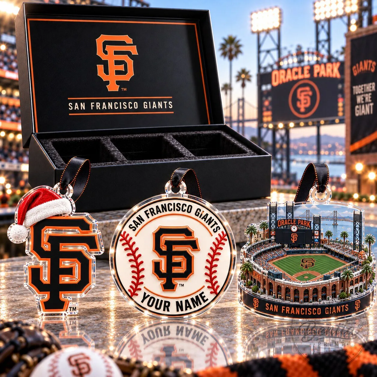 San Francisco Giants Baseball Team Christmas Tree Ornaments Set