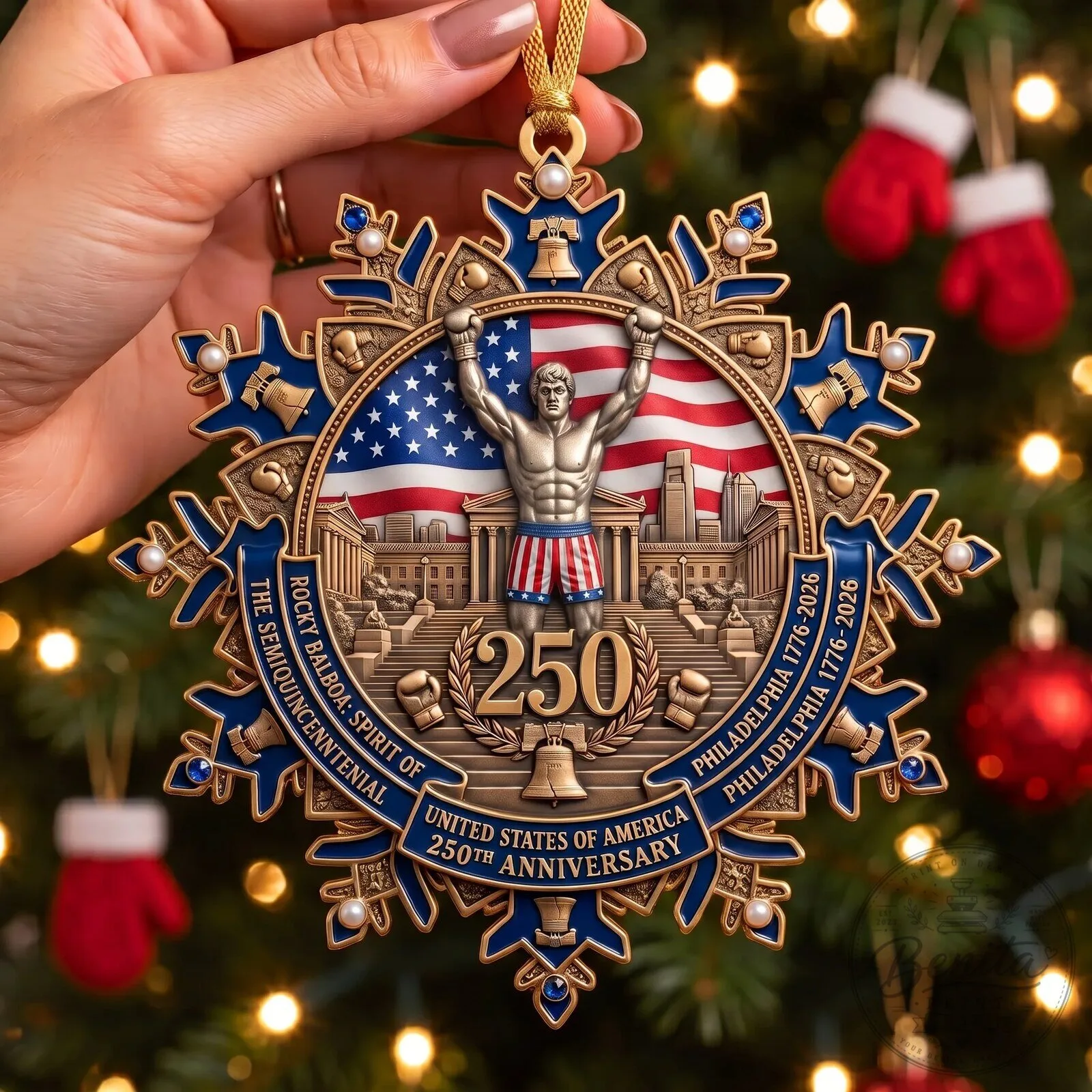 Rocky Balboa Philadelphia 250th Anniversary United States of America Christmas Ornament