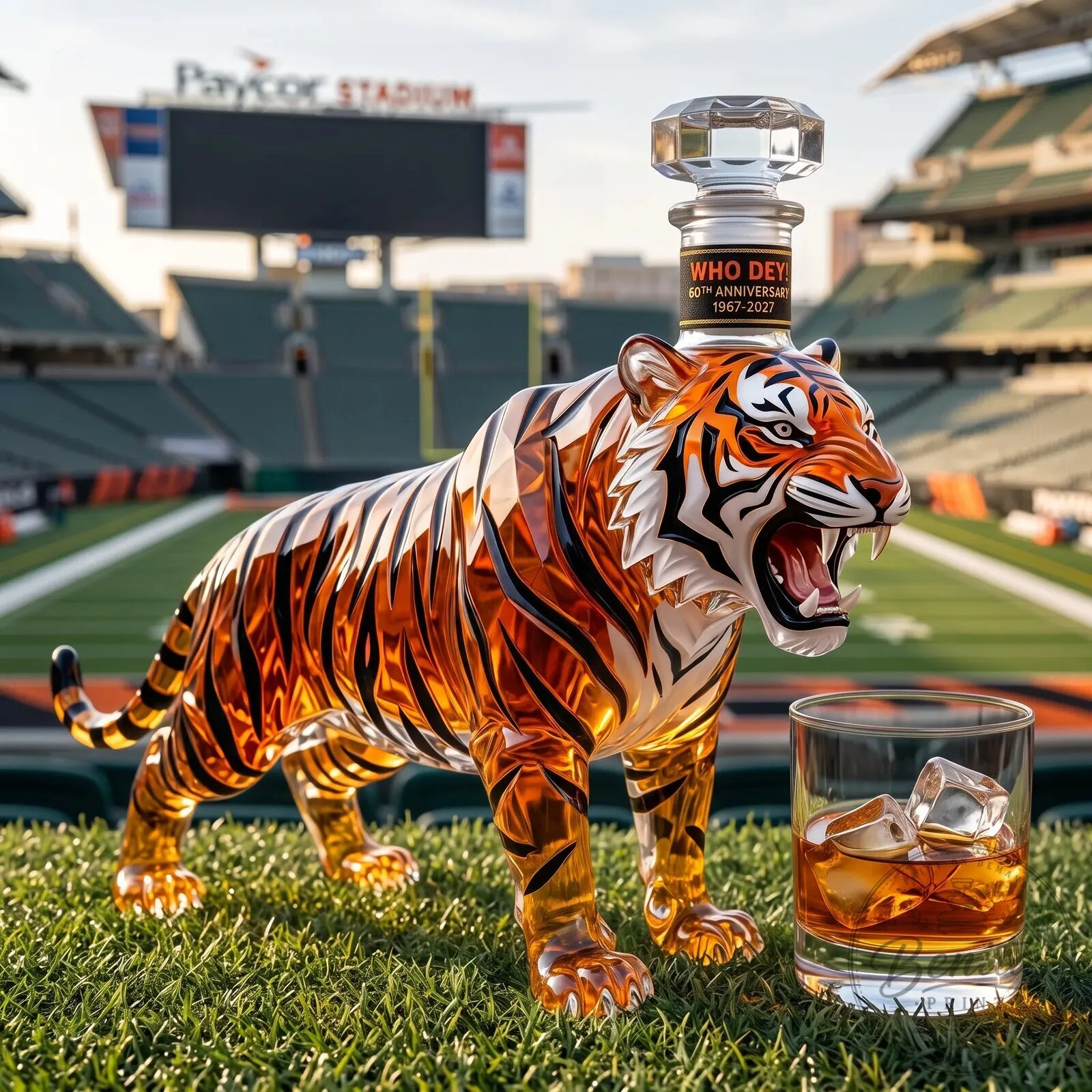 Cincinnati Bengals Who Dey 60th Anniversary Tiger Whiskey Decanter Bottle