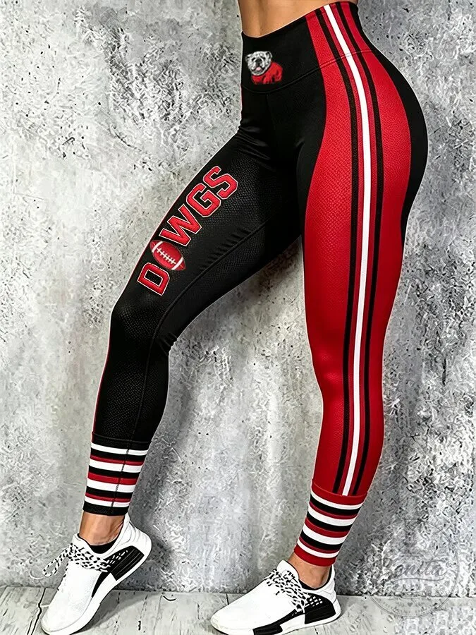 Womens Leggings with Black and Red Stripes for Georgia Bulldogs Football Team