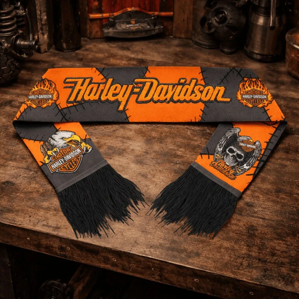 Harley-Davidson Orange and Black Patchwork Logo Premium Scarf for Motorcycle Riders