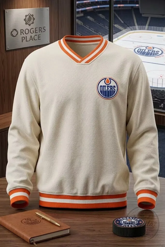 Edmonton Oilers Vintage Style V-Neck Pullover Sweatshirt