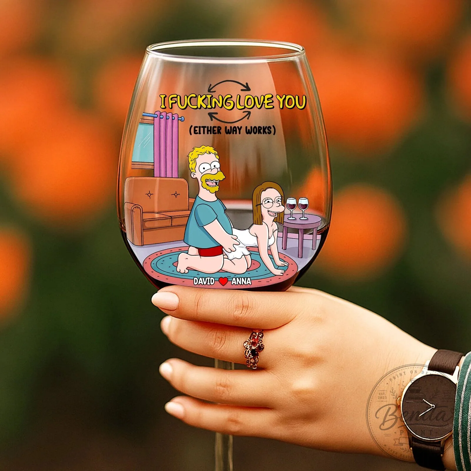 Funny I Love You Either Way Works Personalized Couple Wine Glass