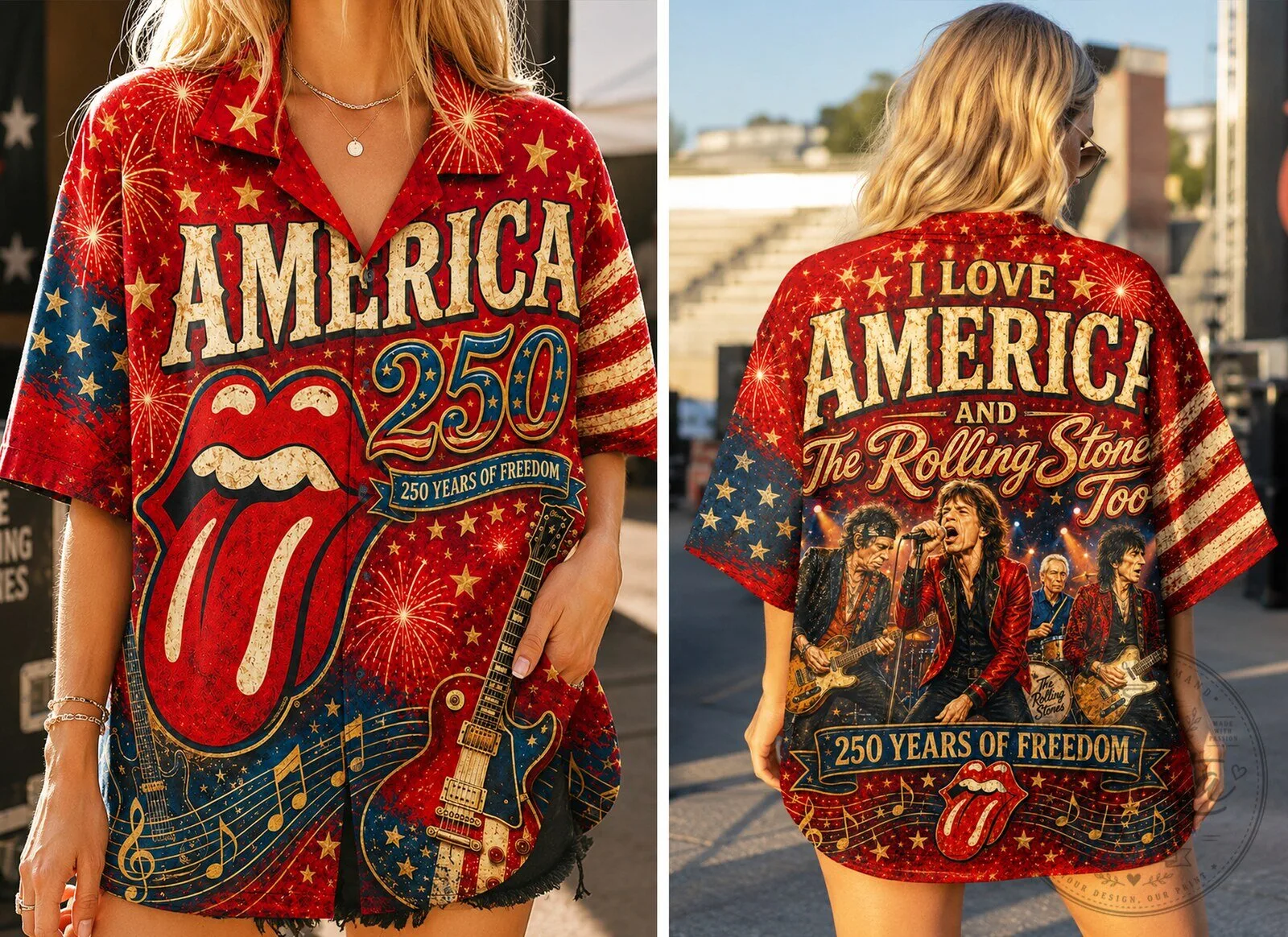 Rolling Stones America 250 Years of Freedom Patriotic Hawaiian Shirt