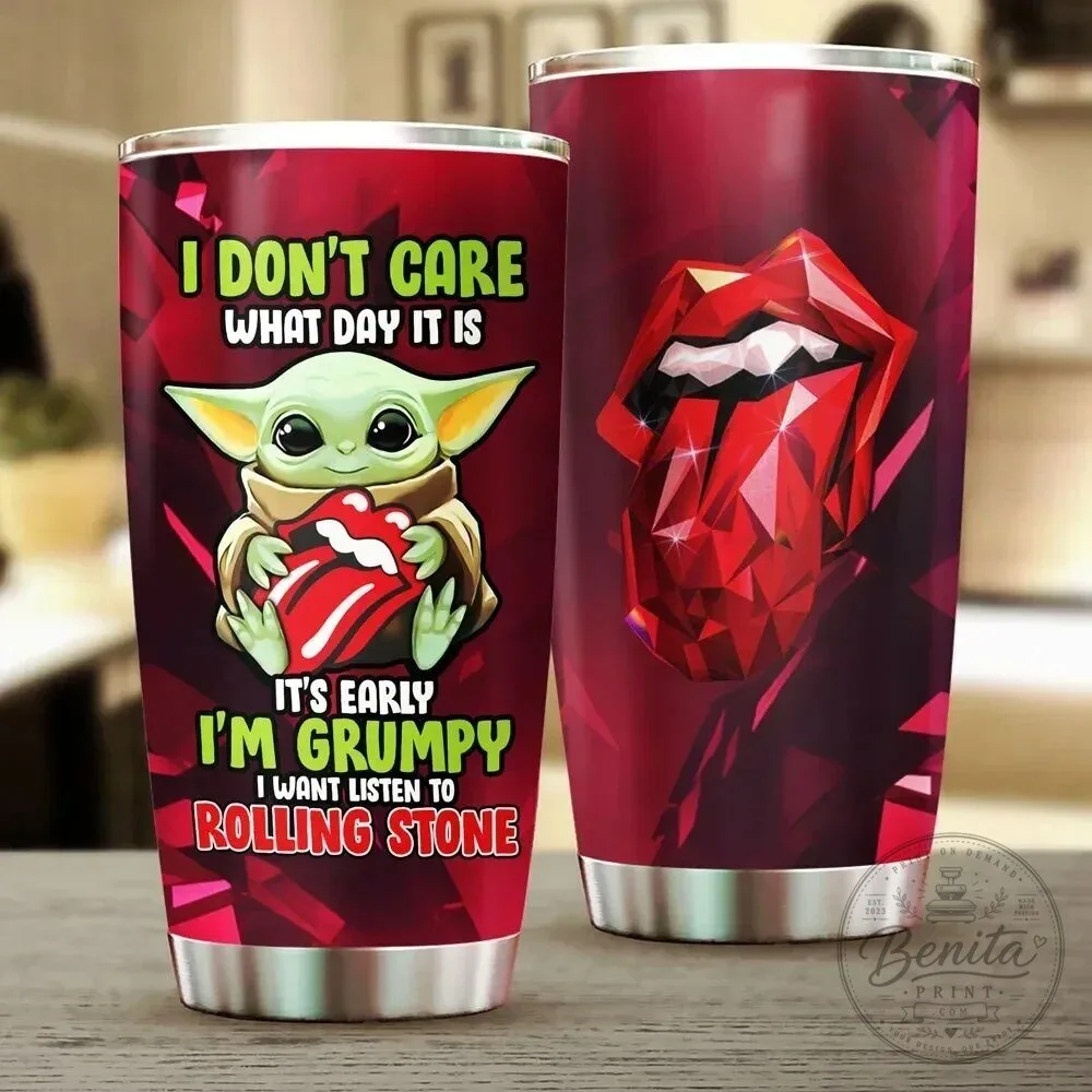 Rolling Stones Baby Yoda I Don't Care What Day It Is Grumpy Tumbler