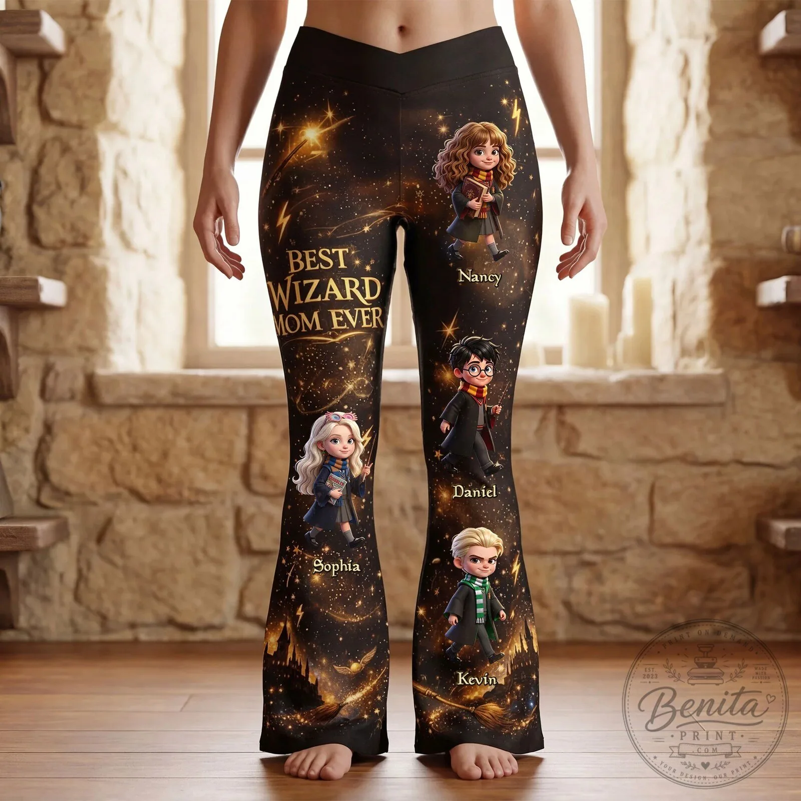 Best Wizard Mom Ever Harry Potter Characters Personalized Flare Leggings