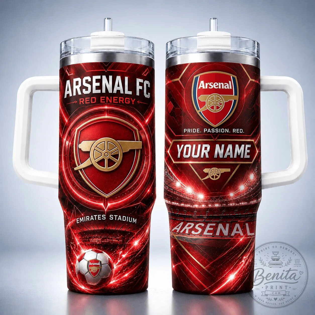Arsenal Football Club Personalized Stainless Steel Tumbler with Handle