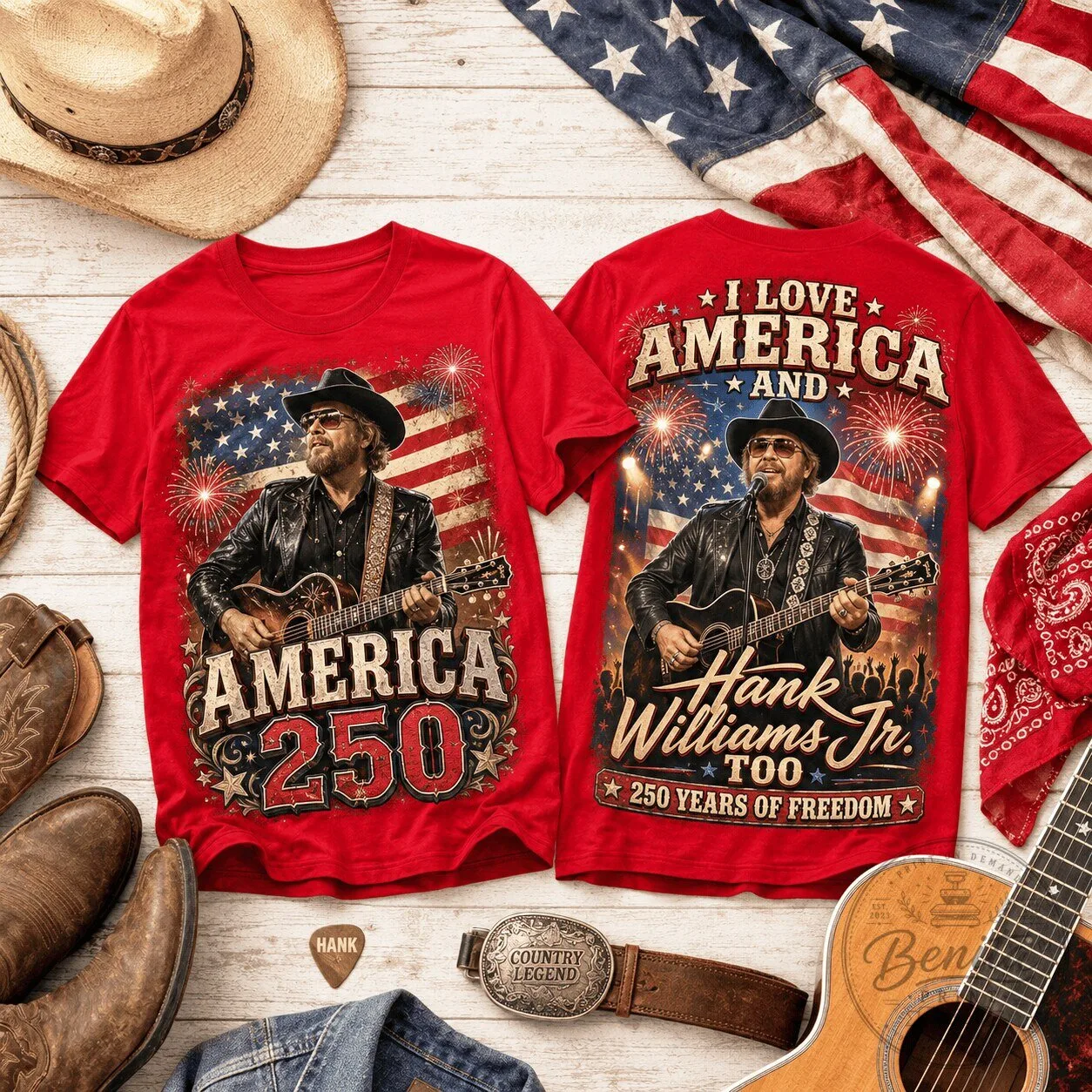 Hank Williams Junior Country Music Shirt, America 250 Years of Freedom T-Shirt