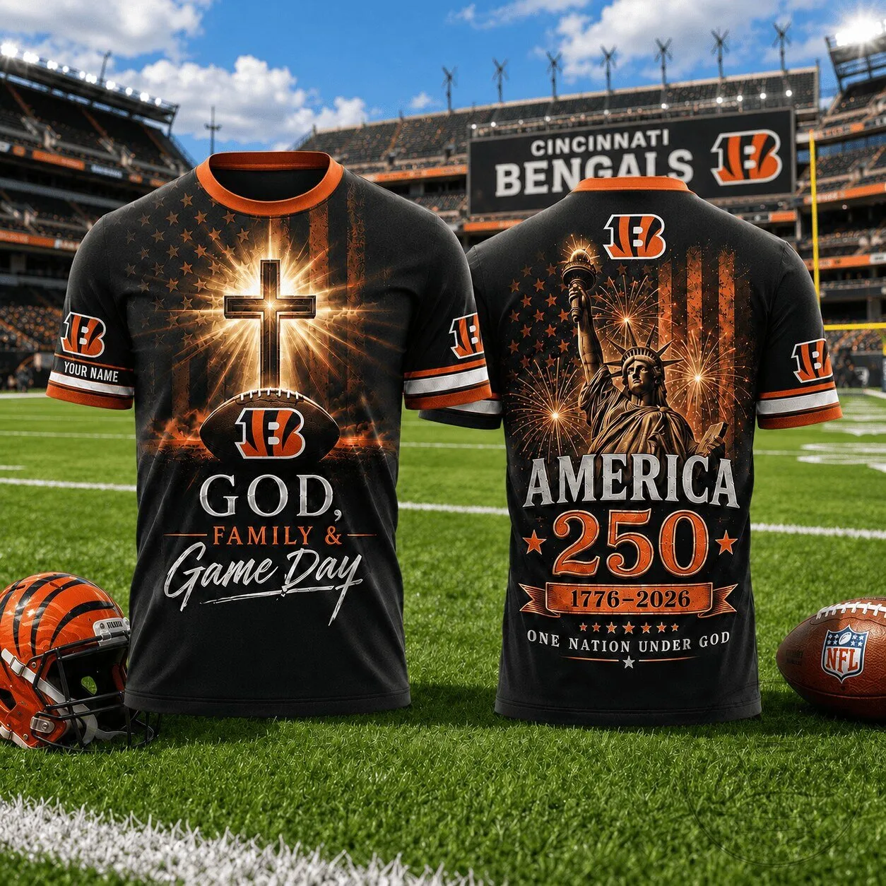 Cincinnati Bengals Football God Family Game Day Patriotic T-Shirt