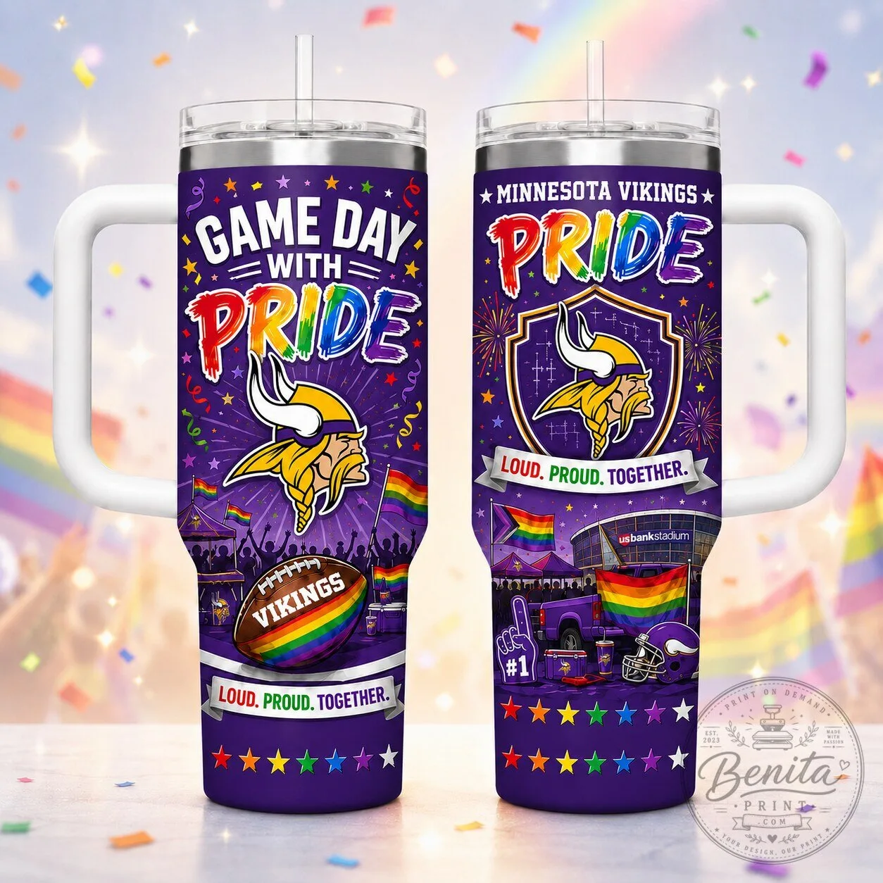 Minnesota Vikings Game Day Pride Stainless Steel Tumbler with Handle