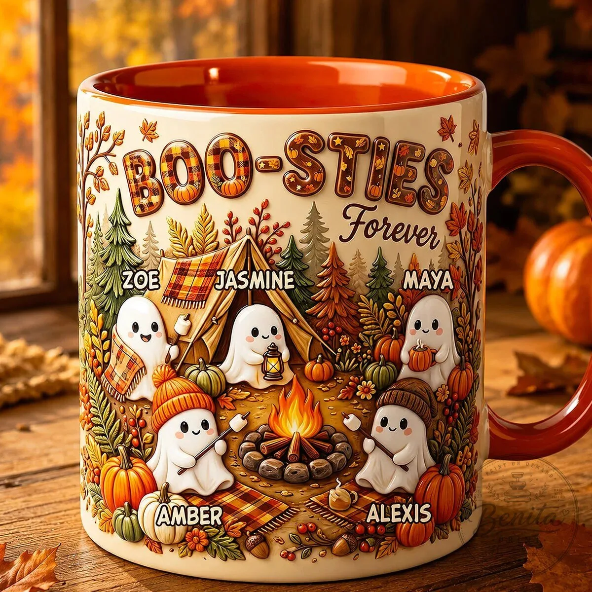 Personalized Halloween Ghost Friends Camping Coffee Mug